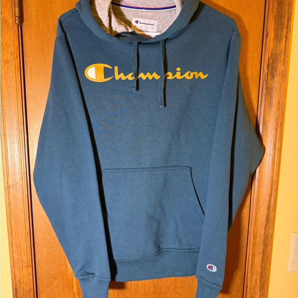 Champion Men's Teal Hoodie with Gold Logo - Picture 2 of 8